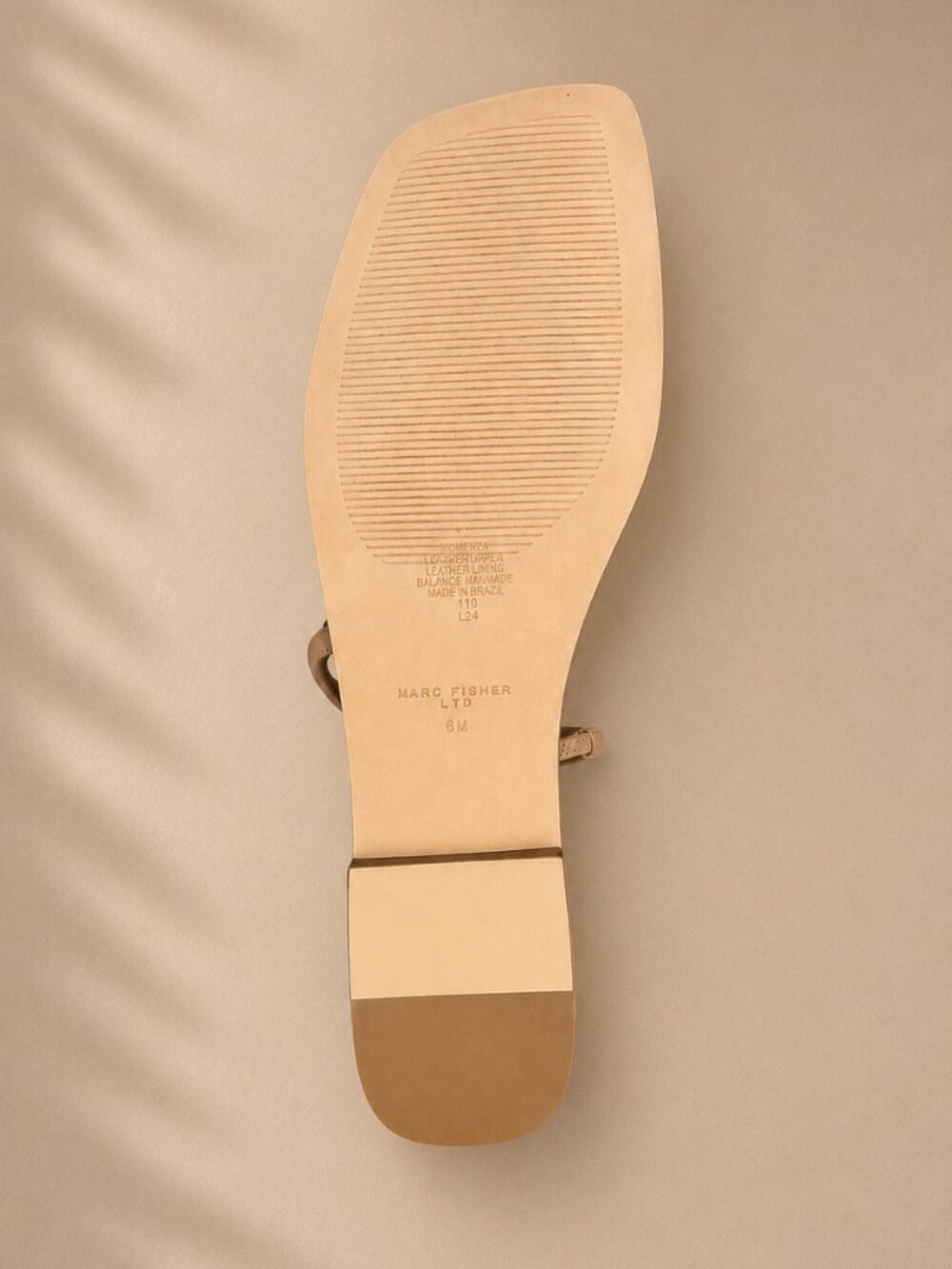 Marc Fisher Mazza Tan Sandals | Gold Accent Heels - Picture 9 of 10